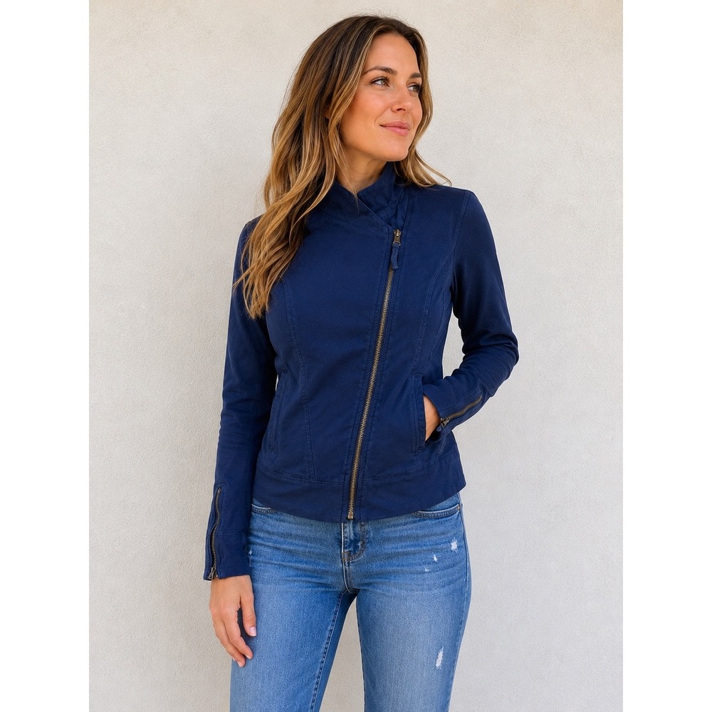 Marrakech Navy Moto Jacket Women's XS Asymmetrical Zip Utility Anthropologie